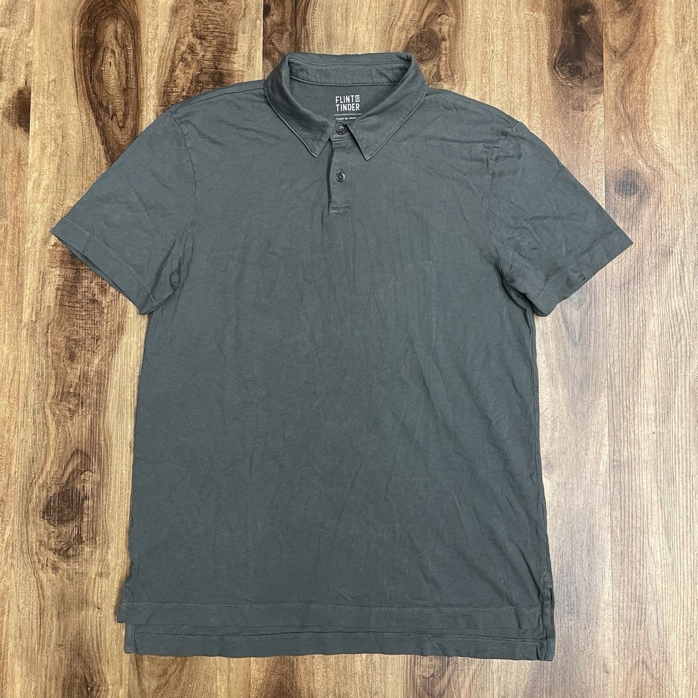 Flint & Tinder Polo Shirt Mens Medium Gray Stretch Cotton Work Office Made USA